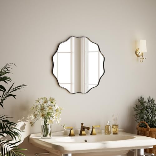 Round Scalloped Edge Wall Mirror 20 in Black - Image 4