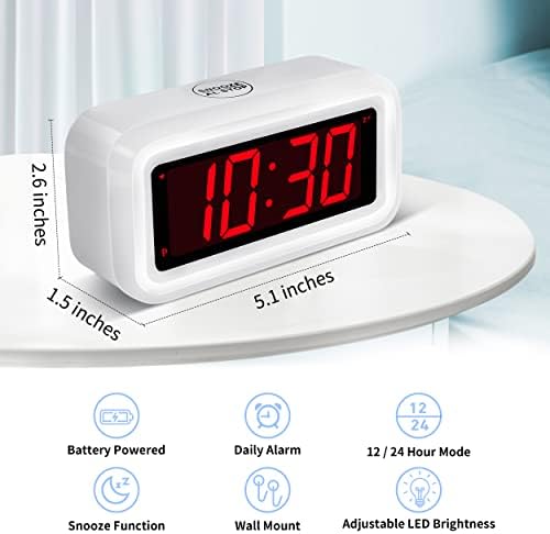 Alarm Clock, Digital Clock, Auto Night-Mode, 3-Level Led Brightness, Battery - Image 2