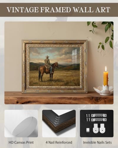 Gold Framed Western Wall Art, Cowboy Riding Horse Wall Decor, 13x16 Inch - Image 3