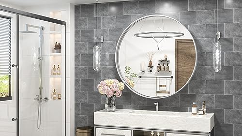 TokeShimi 40 Inch Round Silver Bathroom Vanity Mirror - Image 4