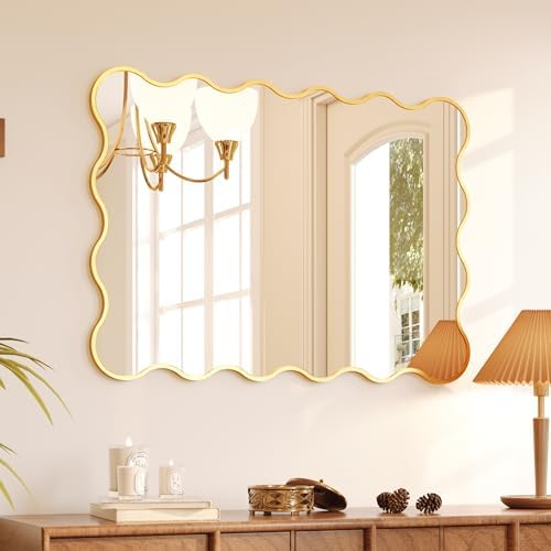 Kelly Miller 30x40 Gold Scalloped Mirror, Wavy Edge Decorative Wall Mirror by KellyMiller