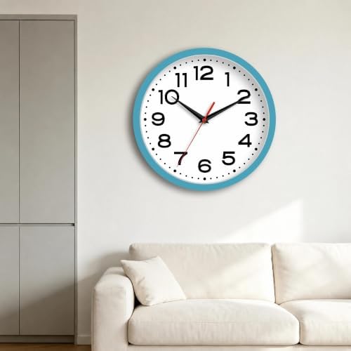 Roymnie 10 Inch Wall Clock, Battery Operated Silent Non Ticking Blue - Image 5