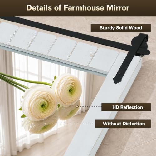 Besdomus Rustic Bathroom Vanity Mirror: 22"x30" White Farmhouse Barn Door - Image 6