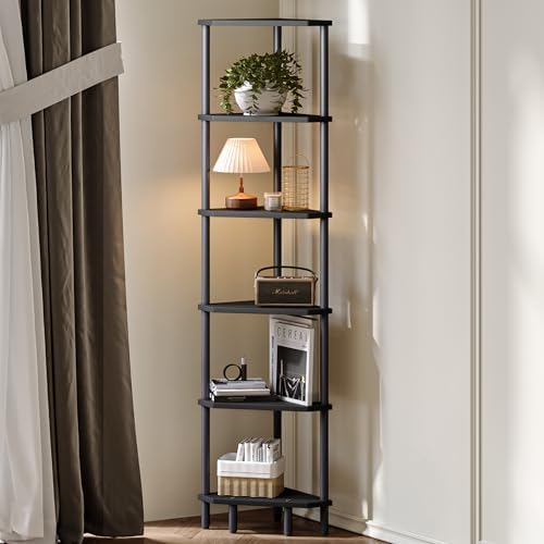 6 Tier Corner Shelf, Narrow Display Shelf Stand, Corner Bookshelf - Image 6