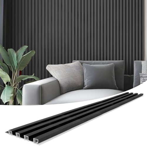 Art3d 96 x 6 Inch WPC Wood Diffuser Slat Wall Panel, Matte Black by Art3d