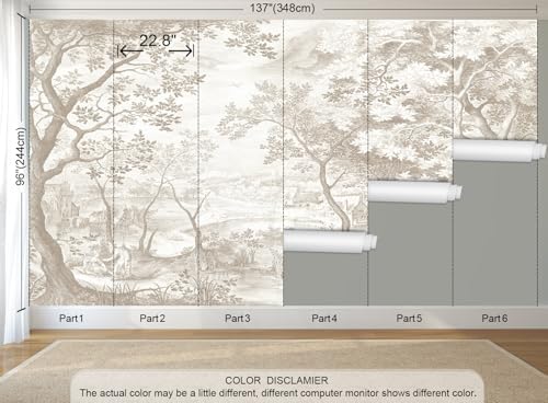 Beige Forest Peel and Stick Wallpaper Landscape Wall Mural - Image 4