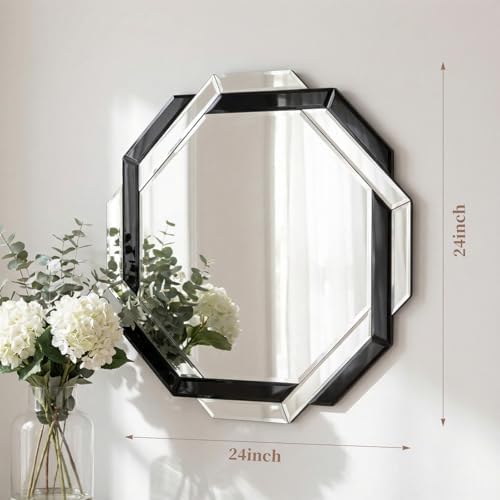 Vercraft Black Bathroom Mirror 24"X24" Decorative Beveled Edge Frameless Mirror - Image 2
