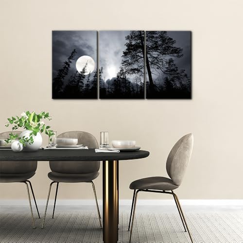 Pacimo 3 Pieces Framed Wall Art Decorations Dark Forest Night Landscape - Image 3
