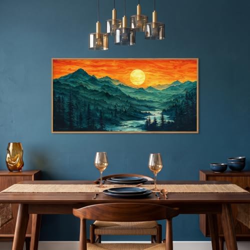 Boho Mountain Sunset Landscape Framed Canvas Wall Art-40"x20"x1 - Image 3