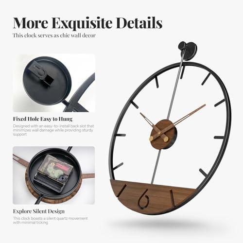 Cuspin 16 Inch Wall Clock Modern Farmhouse Walnut - Image 5
