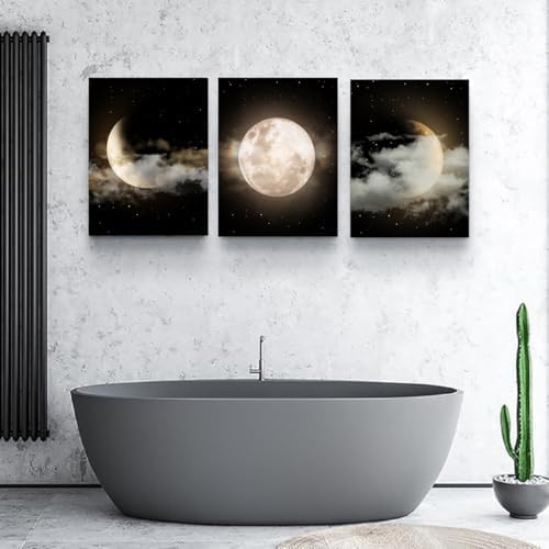 Yxbhhym Black and White Bathroom Wall Art Moon Artwork Modern Canvas Prints - Image 6