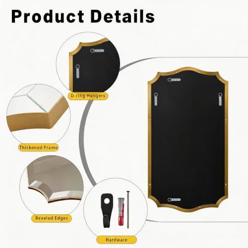 POZINO 60"x30" Premium Large Brushed Gold Scalloped Beveled Bathroom Mirror - Image 3