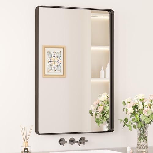 Keonjinn 24 x 36 Inch Black Vanity Mirror, Aluminum Frame Bathroom Mirror by Keonjinn