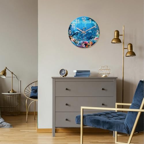 XFM Silent Beach Wall Clocks Battery Operated 16 Inch Blue Dolphin - Image 5