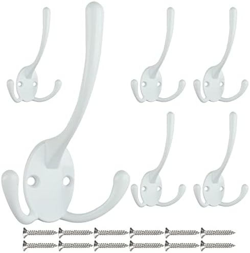 IBosins 6 Pack White Big Heavy Duty Three Prongs Coat Hooks by IBosins