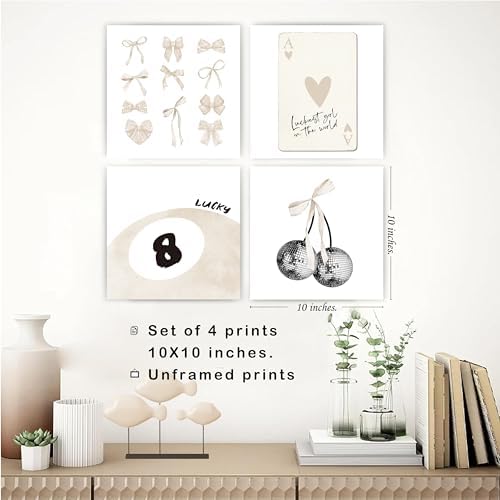 okaxscm Beige Coquette Trendy Preppy Wall Art Prints Set of 4, Coquette Room - Image 3
