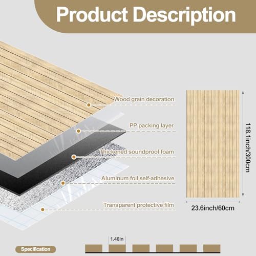 Chejiaye Peel and Stick 3D Wall Panel -23.6"x118"Soundproof Self-Adhesive Wall - Image 4