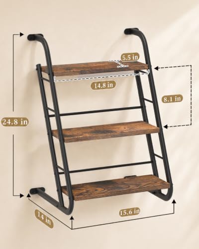 Floating Shelves for Wall, 3-Tier Rustic Wood Ladder Wall Shelf - Image 2