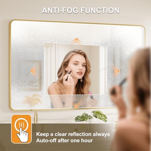 LED Bathroom Mirror with Lights, 24x32 Inch Gold Metal Framed LED Mirror - Image 3