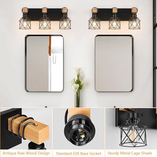 FadimiKoo 3-Light Bathroom Vanity Lights, Farmhouse Bathroom Light Fixtures - Image 3