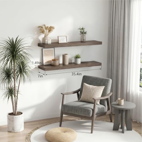 Smoke Gray Floating Wall Shelves, 36 Inch Bathroom Shelf Set of 2 - Image 2