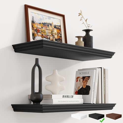 Fun Memories Floating Shelves 24 Inch Long, 9.3 Inch Deep Classic Crown Molding by FunMemories