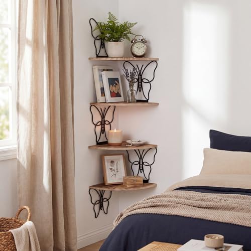 4 Tier Black Butterfly Wall Mount Corner Shelves Floating Corner - Image 5