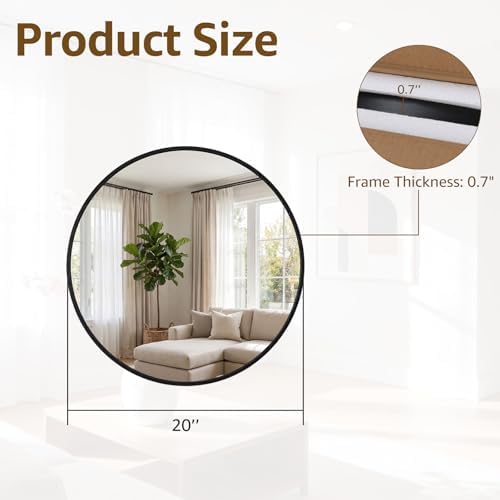 DUMOS 20 Inch Round Wall Mirror, Bathroom Mirrors - Image 2