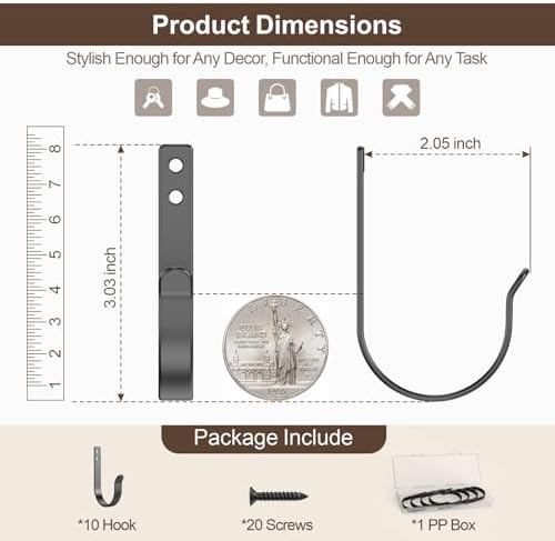 10 Pack Large Black Metal Wall Hooks - Image 3