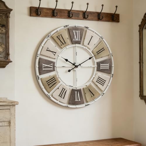 24" Distressed Metal Wall Clock, Roman Numeral Farmhouse Decor - Image 6