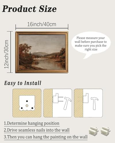 KBKBART Gold Framed Vintage Wall Art, Fall Landscape Paintings 12x16inch - Image 2