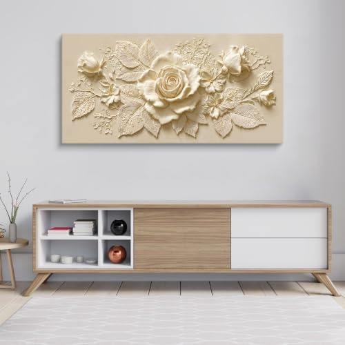I@U Large Beige Floral Rose Canvas Wall Art Decor - Image 6