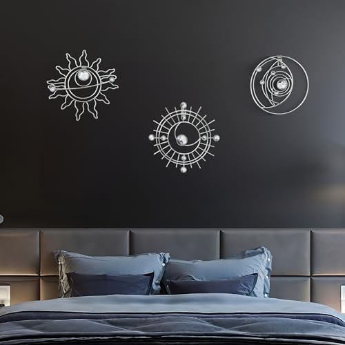 Silver Metal Wall Art, Abstract Sun Moon Star Decor, Handmade Wall Decor - Image 5