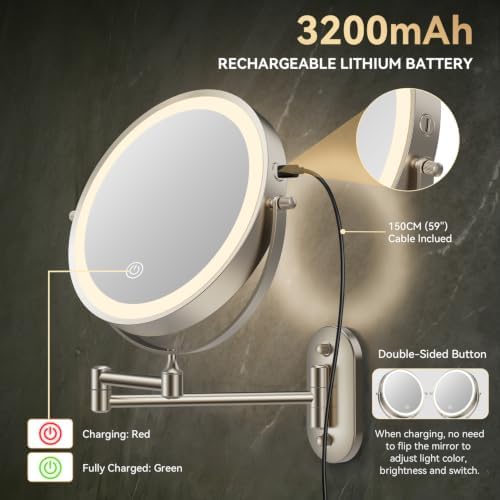 Auxmir 1X/30X Wall Mounted Makeup Mirror - Image 3