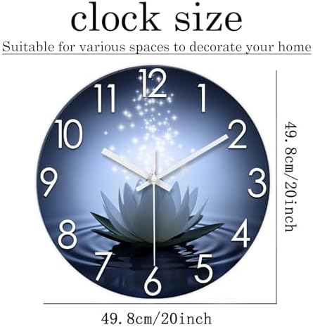 XFM White Lotus Glass Wall Clock 20 Inch Blue Zen Flowers - Image 6