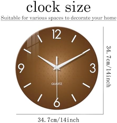 XFM Modern Glass Wall Clock for Living Room 14 Inch Brown - Image 6