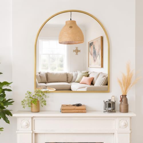 Arched Wall Mirror 32x31 Inch Gold Bathroom Vanity Mirror - Image 7