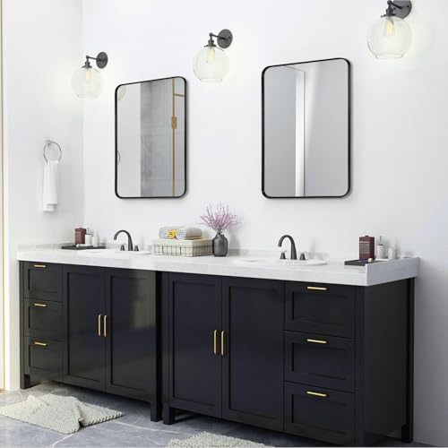 Black Bathroom Mirror 22x30in, Metal Framed Rounded Rectangle Wall - Image 4
