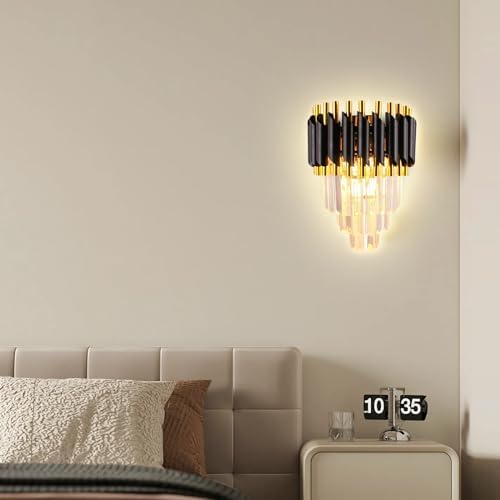 FRIXCHUR Black Crystal Wall Sconce, Modern Wall Light Fixture - Image 2