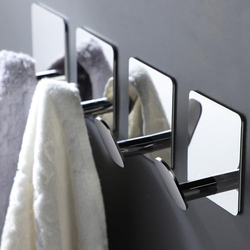 DELITON Adhesive Towel Hooks, 4 Pack Stainless Steel 26lb Max Mirror Silver by DELITON