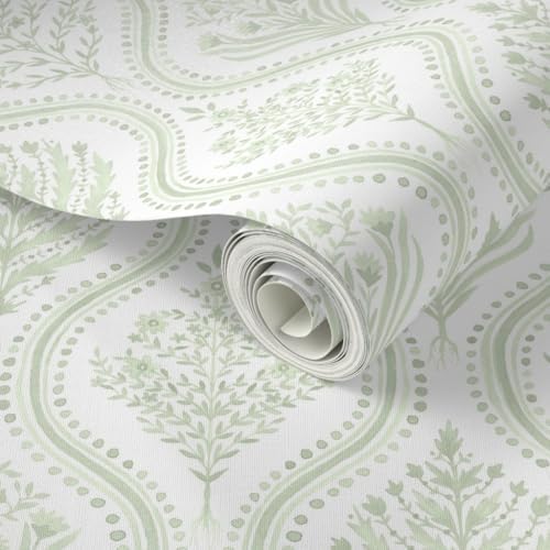 Spoonflower Green Paisley Vine Peel and Stick Wallpaper - Image 2
