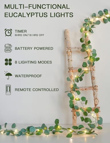 suddus 33FT Eucalyptus Garland String Lights Battery Operated Copper Wire - Image 2