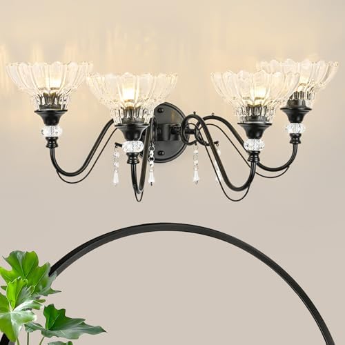 Black Bathroom Vanity Light, 4-Light Matte Black Finish Farmhouse Wall Sconce - Image 2
