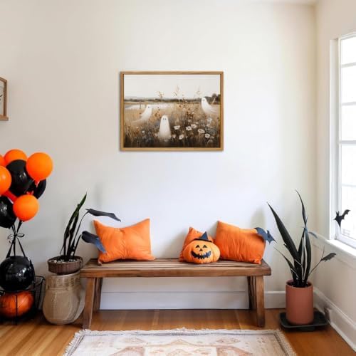 Framed Vintage Halloween Wall Art, Cute Ghost Meadow Painting 8x10Inch - Image 7
