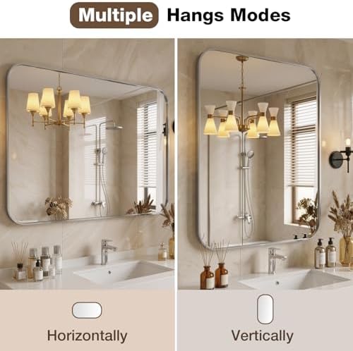 22"x30" Bruhed Nickel Rectangle Vanity Bathroom Mirror - Image 5