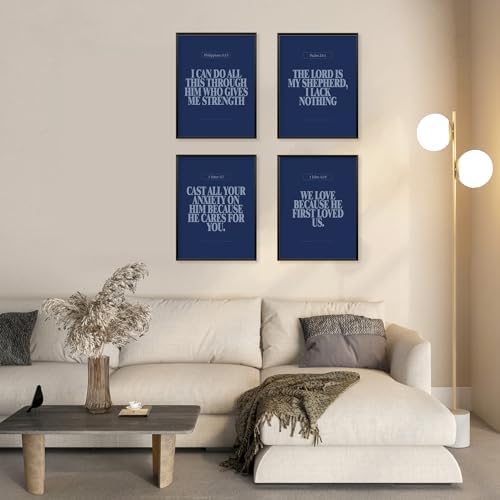 Locomiss Navy Blue Christian Modern Bible Verse Wall Art Decor - Image 6