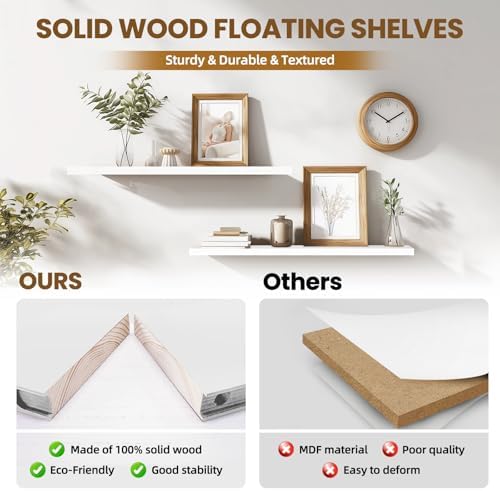 36x5.8x0.8in Floating Wall Shelves Rustic Solid Wood 2-Pack - Image 4