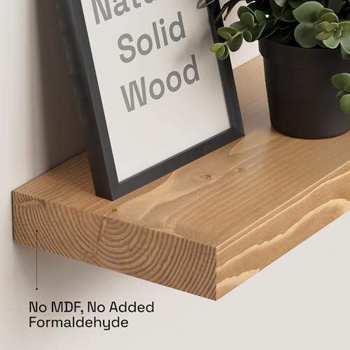 Natural Wood Floating Shelves for Wall 36 Inches Long, Oak Wooden Shelf - Image 4