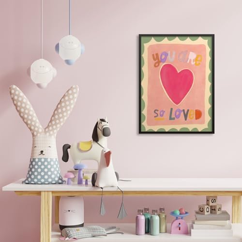 Watercolour You Are So Loved Wall Art Cute Pink Hand Drawn Heart Canvas Poster - Image 5