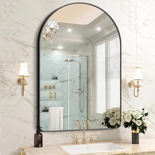 FORBATH Arched Mirror 32x48 Inch, Bathroom Mirror Wall Mounted Modern Black by AvaMalis